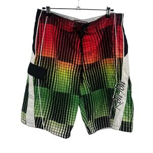 Y2K Ron Jon Board Shorts Size 30 (S) Red‎ Green Graphic Surf Skate Retro Swim